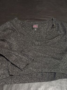 bebe Metallic Black V-Neck Women's Sweater